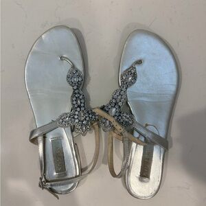 Betsey Johnson Silver Sandals with Rhinestone Detailing size 10